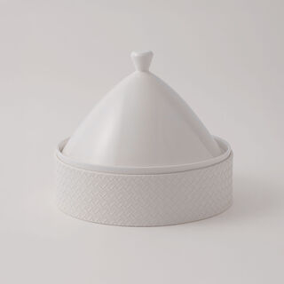 La Mesa Porcelain Tagine With Beige Leather Coat, White, 9.5"