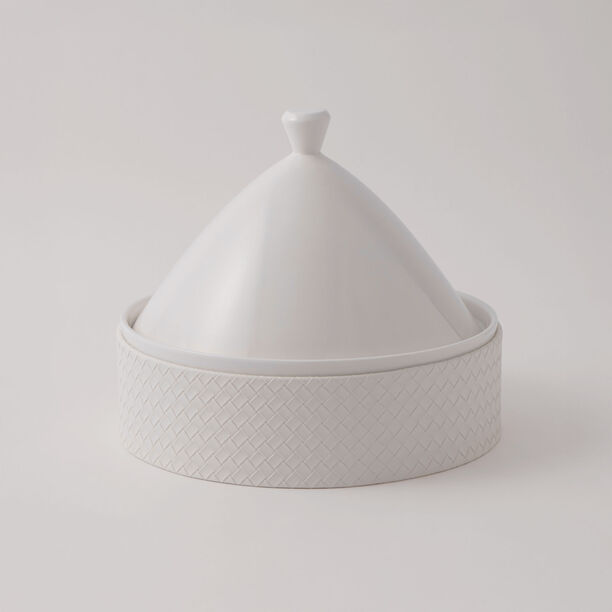 La Mesa Porcelain Tagine With Beige Leather Coat, White, 9.5" image number 1