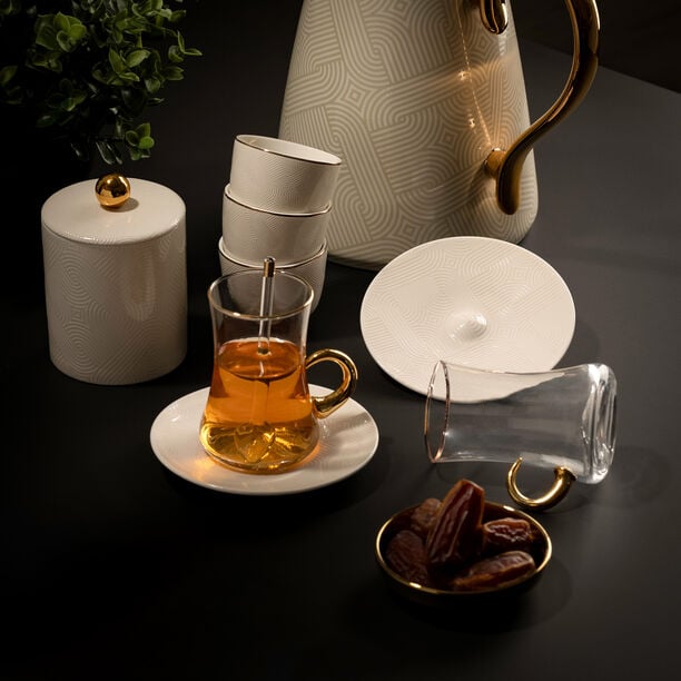 Arabic Tea and Coffee Set 28Pc Porcelain Harmony Emboss Serv 6 image number 0