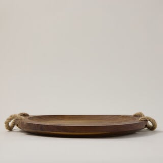 Alberto Acacia Wood Round Serving Tray With Rope Handles Dia:35Cm