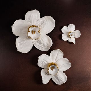 Wall Decoration Orchid Flower White & Gold
