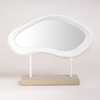 Homez off white resin mirror with ribbed texture 41.2*9.7*32.2 cm
