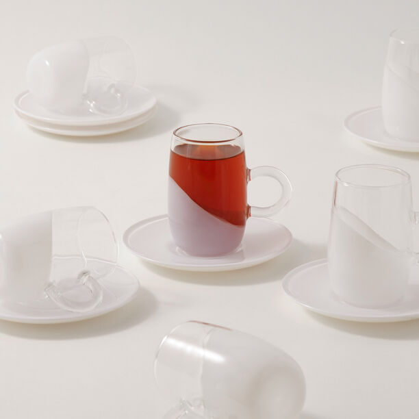 Dallaty 12pcs glass tea cups with saucers, white image number 0
