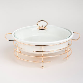 Round Food Warmer With Candle Stand Silver 12"
