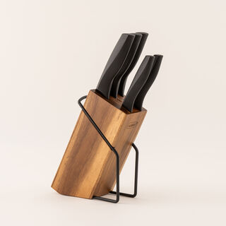 "طقم سكاكين البرتو 5 قطع بمقابض مع حامل خشب أكاسيا