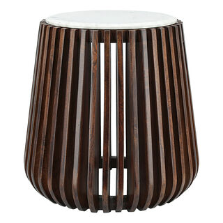 Marble And Wood Side Table Dia 58Xht: 57 cm