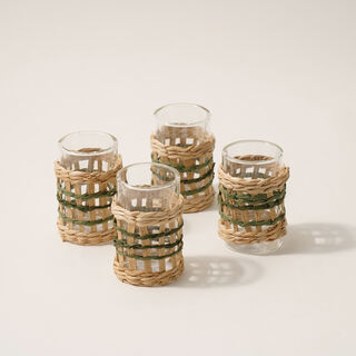 Dallaty glass and rattan 4pcs tea cup set, beige
