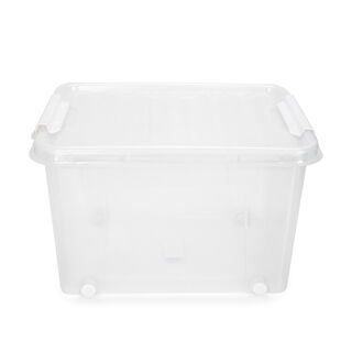 Storage Box With Clip Lid And Wheels Clear 35L