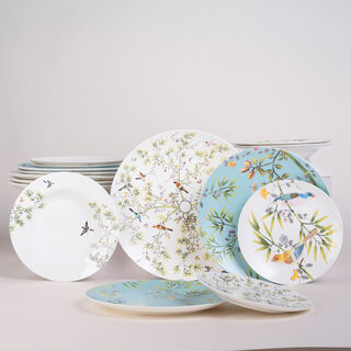 La Mesa white/green bone porcelain 16 pc dinner set