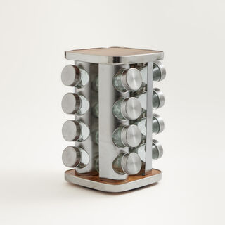 Alberto 16pcs glass spice jar set with metal lid and rack