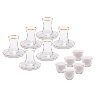 La Mesa 18 Piece Tea and Coffee Set Serve 6 Persons Biege Metalic Effect