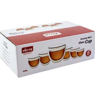 6 Piece Glass Double Wall Coffee Cup