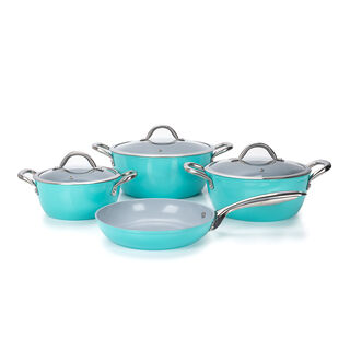 7Pcs Forged Cookware Set With Ceramic Coating Inside Blue