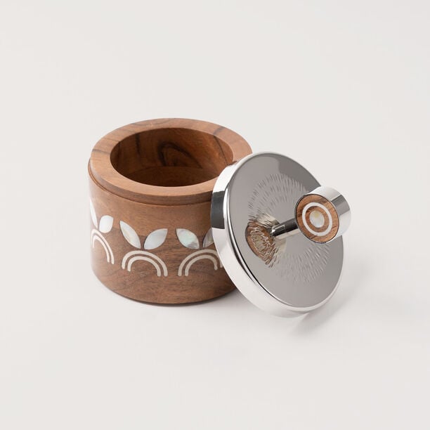 Pearl Collection Oud Burner Storage With Lid, Wood, 10*10*12 cm image number 0