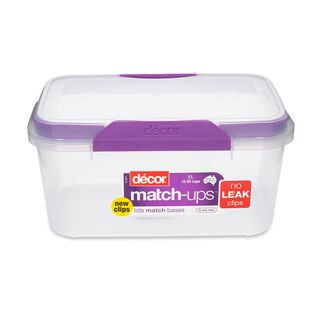 Decor Plastic Food Saver Rectangle Shape V: 3 L Purple Lid ( Match Ups Clips)