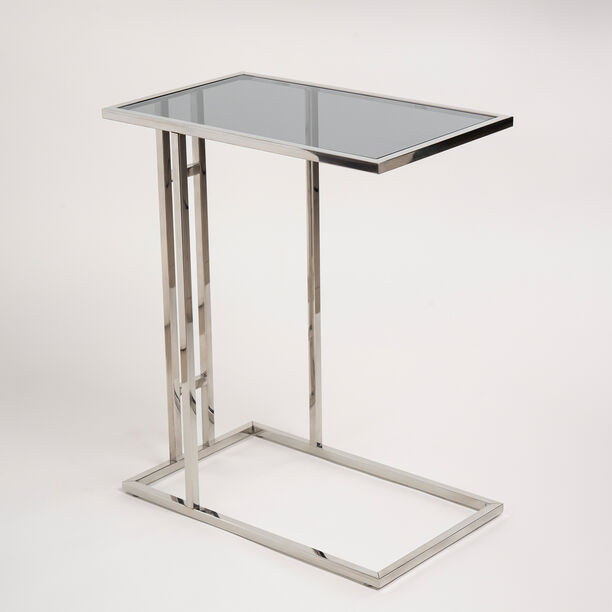 هومز طاولة جانبية ستانلس ستيل فضي مع سطح زجاجي 50*30*60سم image number 1