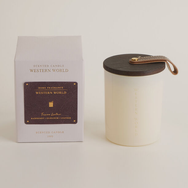 Homez tuscan leather scented candle in jar 198g image number 1