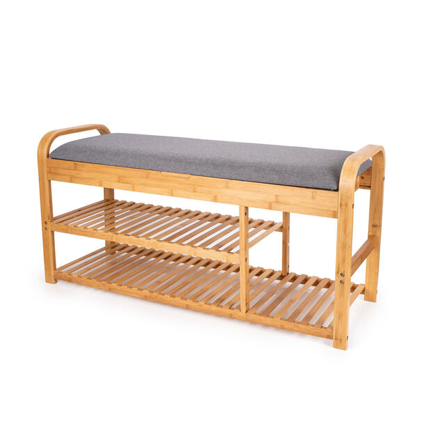 3 Tiers Bamboo/Mdf Shoes Bench ,Cushion  image number 0