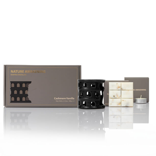 علبة هدايا تحتوي على شمعة صغيرة، فواحة مع شمع معطر للفواحة برائحة عبير الغابات image number 0