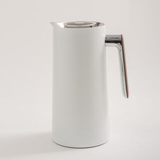 Dallaty 1L white steel vacuum flask with wooden handle