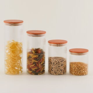 البرتو طقم علب تخزين زجاج بوروسيليكات بغطاء خشب صنوبر 4 قطع 31.5*11*30.5 سم