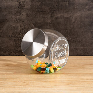 Alberto Round Glass Storage Jar With Metal Lid And Decal 1550Ml