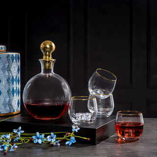 5 Pcs Round Decanter Set Gold Lid