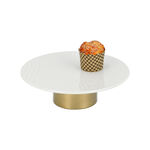 La Mesa white porcelain cake stand with gold base image number 2