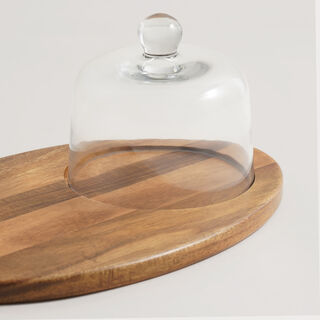 Alberto acacia wood cheese board with glass dome 40*24.5*16.3cm