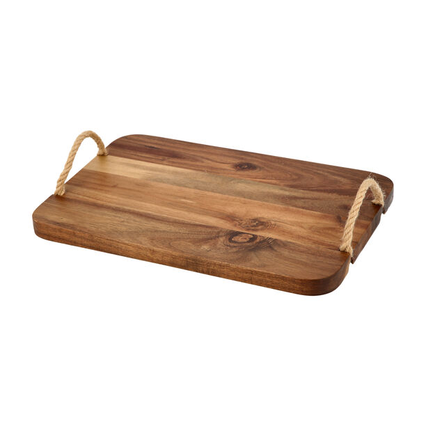 Alberto Acacia Wood Serving Tray With Rope Handles image number 0