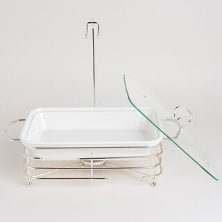 Rectangular Food Warmer Set With Candle Stand Silver 13.5"