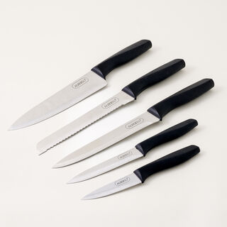 Alberto 6 piece stainless steel and black wood knife block set