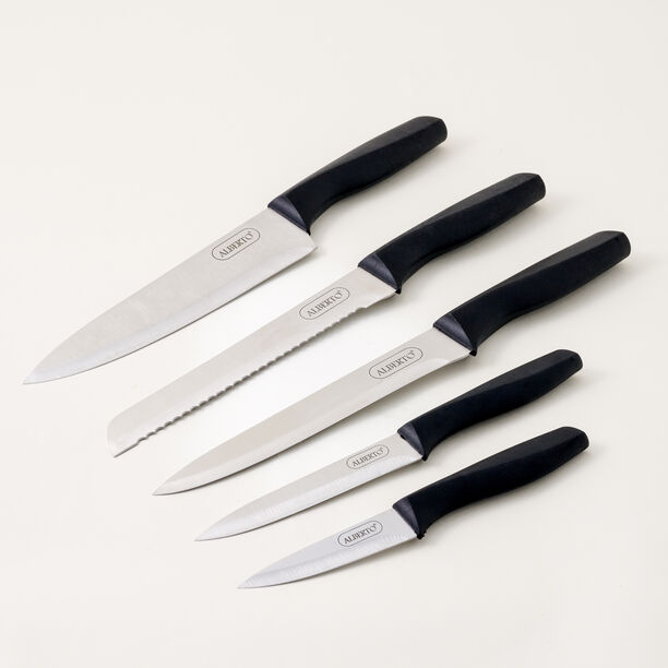 Alberto 6 piece stainless steel and black wood knife block set image number 2