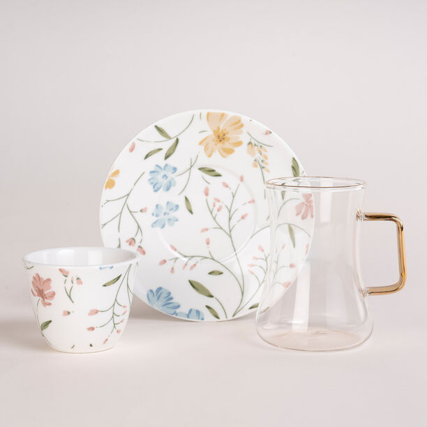 Dallaty white glass and porcelain Tea and coffee cups set 18 pcs image number 1
