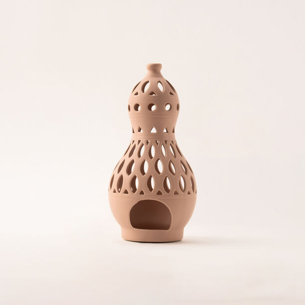 Homez beige ceramic candle holder 12.1*12.1*24.7 cm image number 0