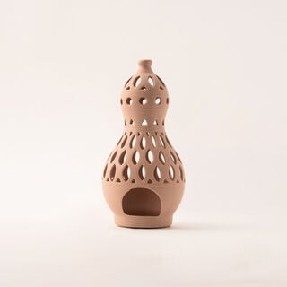 Homez beige ceramic candle holder 12.1*12.1*24.7 cm
