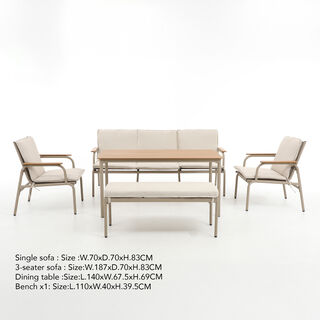 Homez 5 Piece Beige Steel Patio Dining Sofa Set With Bench