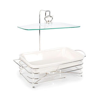 Rectangular Food Warmer Set With Candle Stand Silver 13.5"