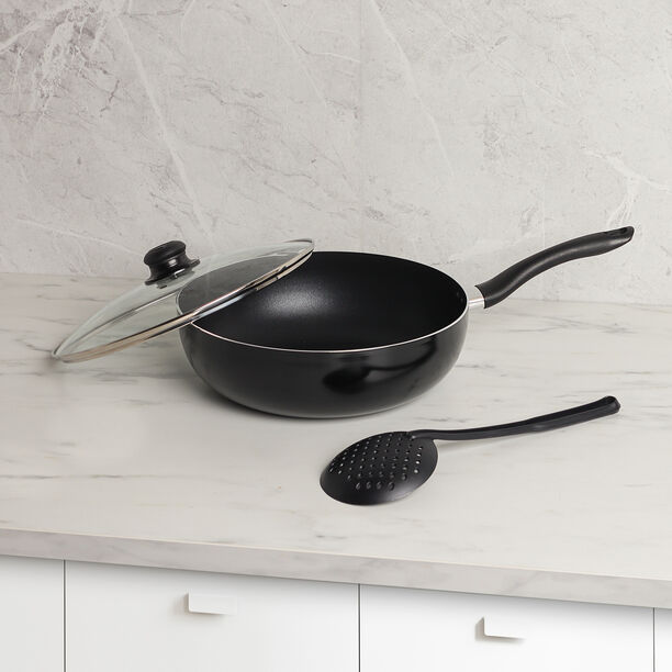 Non Stick Round Deep Frypan With Glass Lid image number 0