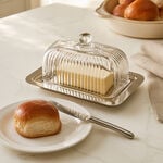 La Mesa Glass Butter Dish With Stainless Steel Base, Silver, 18*12*10Cm image number 1