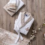 Embroidered Shawl Collar Bathrobe With Linen Cuff White S image number 0