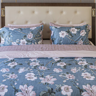 Cottage Microfiber King Comforter 6 Pcs Set, Blue/Pink, 230*250Cm