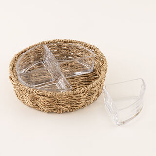 La Mesa glass section bowl with rattan base 20.5*20.5*6 cm