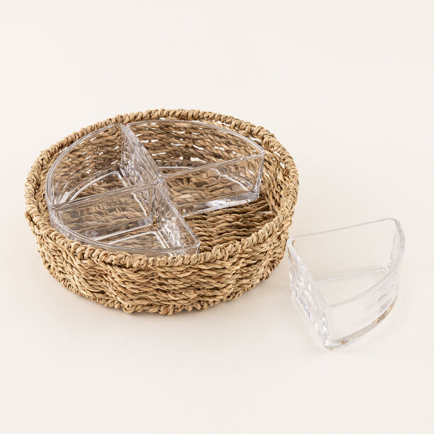 La Mesa glass section bowl with rattan base 20.5*20.5*6 cm image number 3