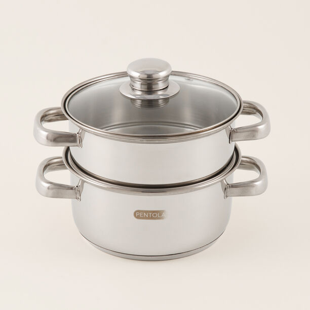 Pentola 2 tier stainless steel steamer with glass lid, silver image number 0