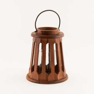 "هومز حامل شمع تصميم فانوس خشب ومعدن طبيعي 31*26*26سم