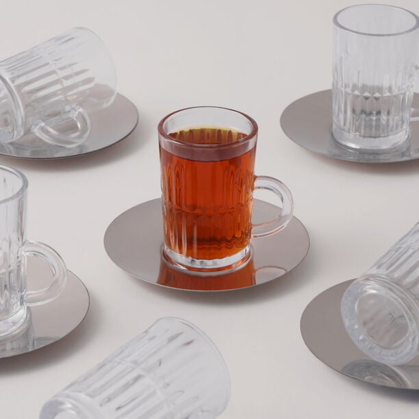 Dallaty Tea Set Glass With Metal Saucer 12 Pcs image number 0