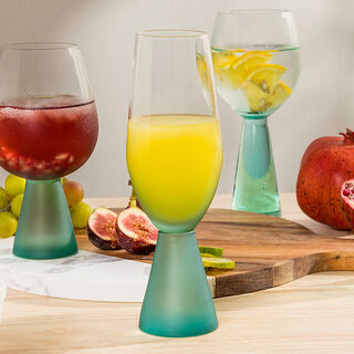 Stem Glass Set Blue Base Plain 4 Pcs Stem Glass