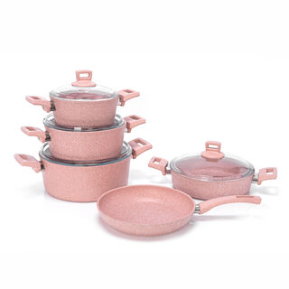 Alberto Granite Cookware Set 9 Pieces With Glass Lid Pinkstone Color