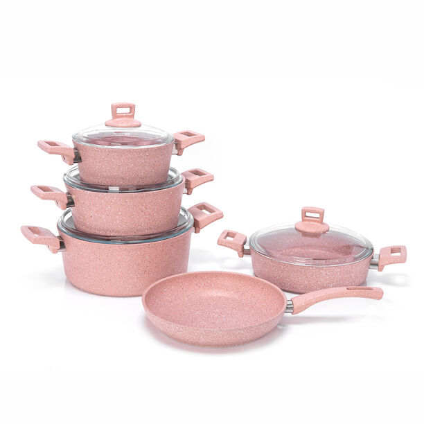 Alberto Granite Cookware Set 9 Pieces With Glass Lid Pinkstone Color image number 2